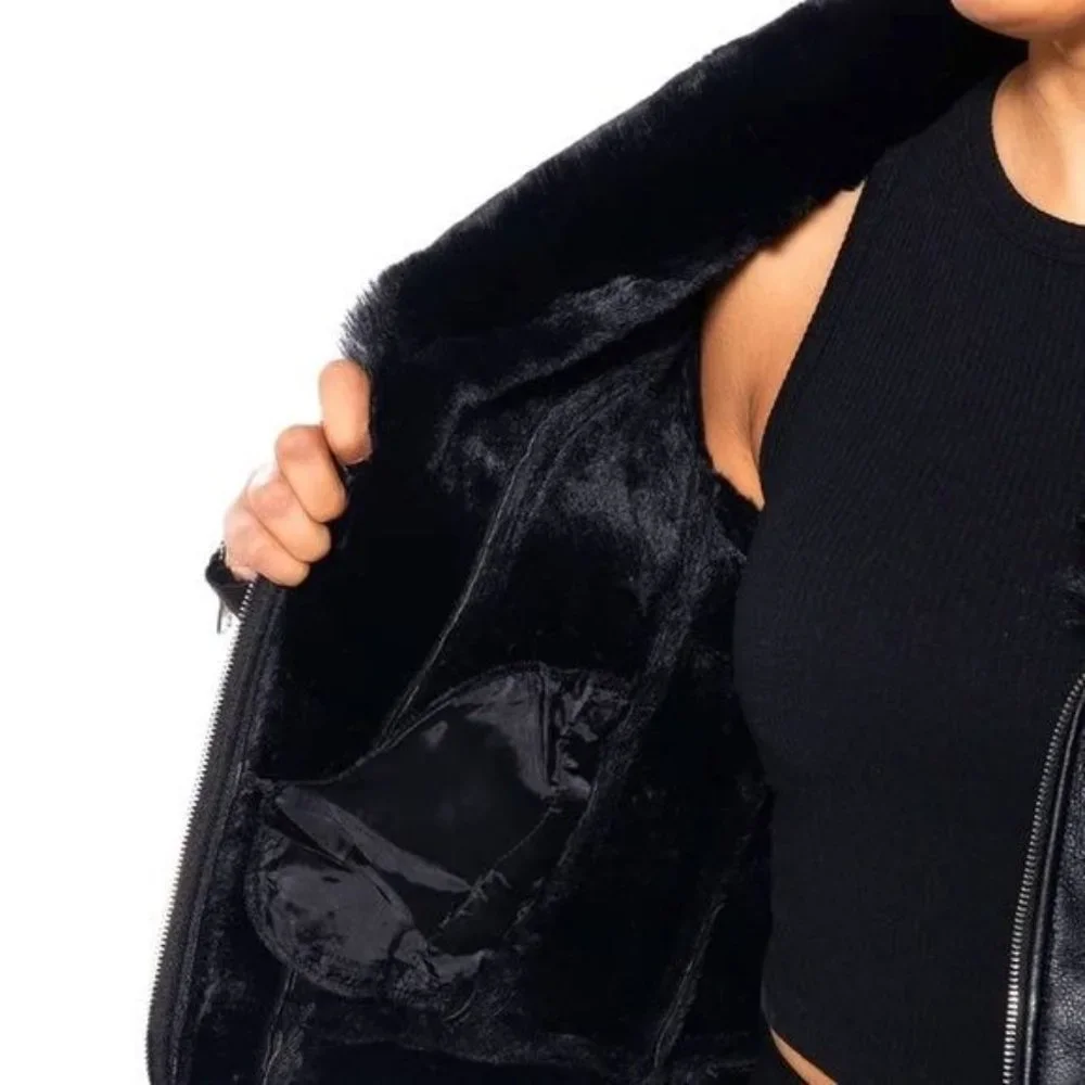 Xena Takes Flight Vegan Leather Jacket with Luxe Faux Fur Collar - Picture 2 of 5